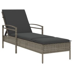 Chaise longue avec coussin gris 63x200x81 cm résine tressée 560936560936