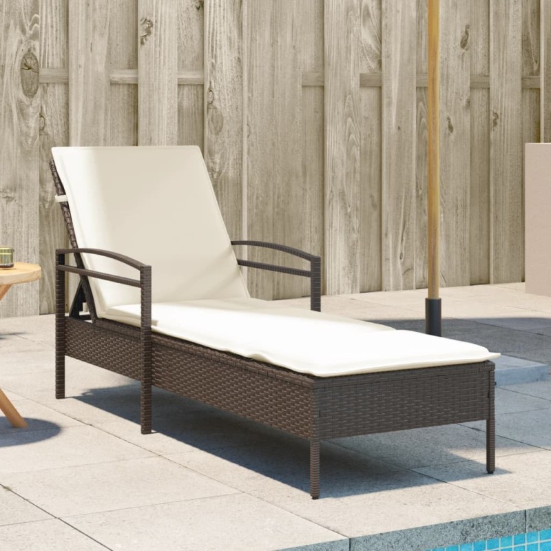Chaise longue avec coussin marron 63x200x81 cm résine tressée 560937560937