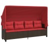 Chaise longue avec auvent et coussins marron résine tressée 560938560938