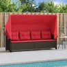 Chaise longue avec auvent et coussins marron résine tressée 560938560938
