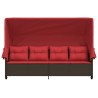 Chaise longue avec auvent et coussins marron résine tressée 560938560938