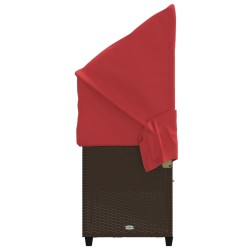 Chaise longue avec auvent et coussins marron résine tressée 560938560938
