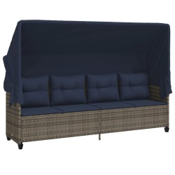 Chaise longue avec auvent et coussins gris résine tressée 560939560939