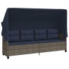 Chaise longue avec auvent et coussins gris résine tressée 560939560939
