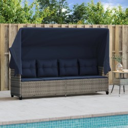 Chaise longue avec auvent et coussins gris résine tressée 560939560939