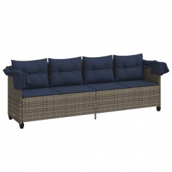 Chaise longue avec auvent et coussins gris résine tressée 560939560939