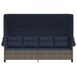 Chaise longue avec auvent et coussins gris résine tressée 560939560939