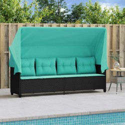 Chaise longue avec auvent et coussins noir résine tressée 560940560940