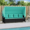 Chaise longue avec auvent et coussins noir résine tressée 560940560940