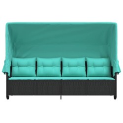 Chaise longue avec auvent et coussins noir résine tressée 560940560940