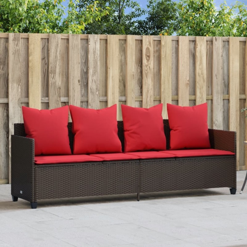 Chaise longue avec coussins marron résine tressée 560942560942