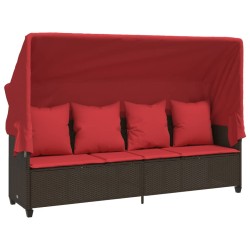 Chaise longue avec auvent et coussins marron résine tressée 560943560943