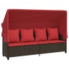 Chaise longue avec auvent et coussins marron résine tressée 560943560943