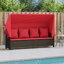 Chaise longue avec auvent et coussins marron résine tressée 560943560943