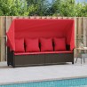 Chaise longue avec auvent et coussins marron résine tressée 560943560943