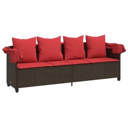 Chaise longue avec auvent et coussins marron résine tressée 560943560943