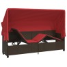 Chaise longue avec auvent et coussins marron résine tressée 560943560943