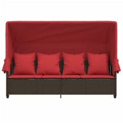 Chaise longue avec auvent et coussins marron résine tressée 560943560943