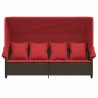 Chaise longue avec auvent et coussins marron résine tressée 560943560943