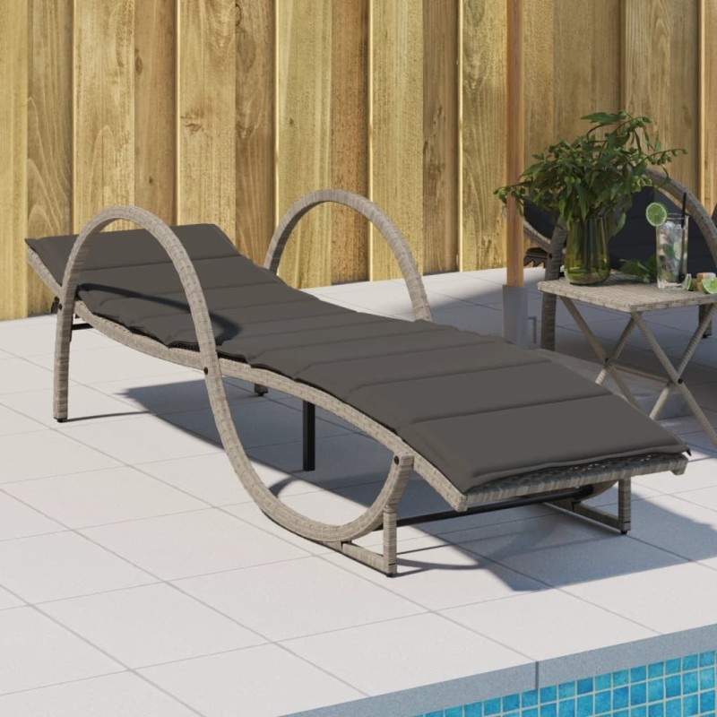 Chaise longue et coussin gris clair 60x199x42 cm résine tressée 560946560946