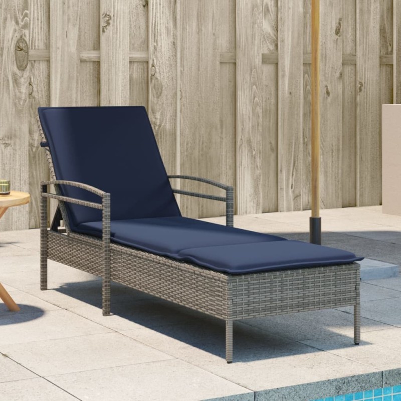 Chaise longue avec coussin Gris 63 x 200 x 81 cm Résine tressée (États-Unis uniquement) 560948560948
