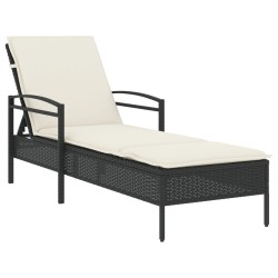 Chaise longue avec coussin noir 63x200x81 cm résine tressée 560949560949