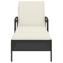 Chaise longue avec coussin noir 63x200x81 cm résine tressée 560949560949