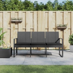 Banc de jardin à 3 places et coussins gris foncé PP rotin 561203561203