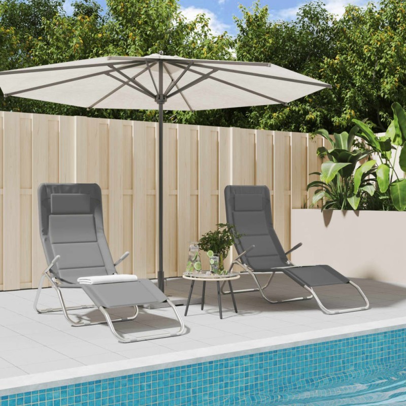 Chaises longues pliables lot de 2 gris textilène et acier 561252561252