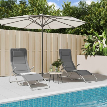 Chaises longues pliables lot de 2 gris textilène et acier 561252561252