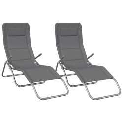 Chaises longues pliables lot de 2 gris textilène et acier 561252561252
