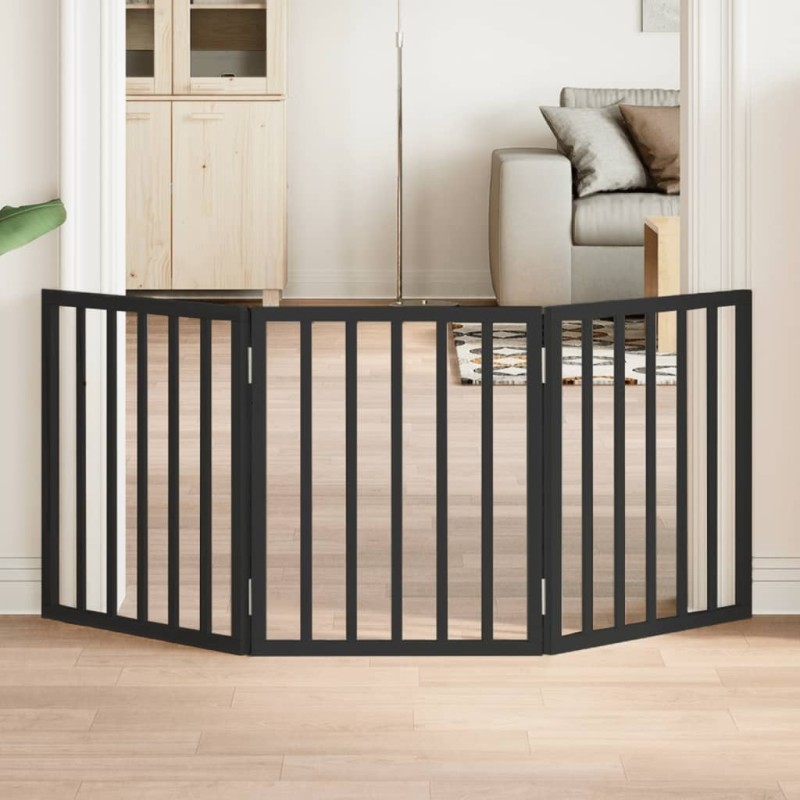 Barrière pour chien pliable 3 panneaux noir bois de peuplier 561429561429