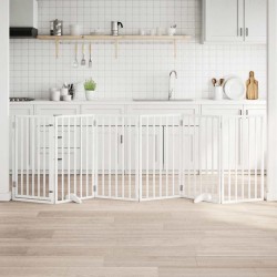 Porte pour chien pliable à 6 panneaux, blanche, 300 cm, bois de peuplier 561469561469