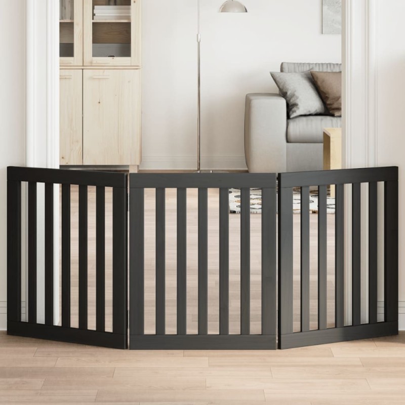 Barrière pour chien pliable 3 panneaux noir bois de peuplier 561478561478