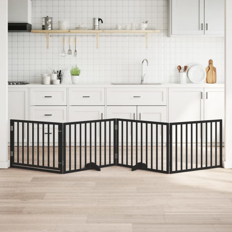Barrière pour chiens et porte 4 panneaux noir bois de peuplier 561501561501
