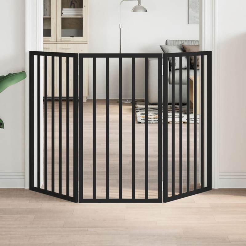 Barrière pour chien pliable 3 panneaux noir bois de peuplier 561502561502