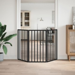 Barrière pour chien pliable 3 panneaux noir bois de peuplier 561502561502