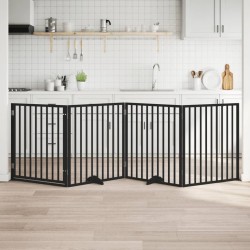 Barrière pour chiens et porte 4 panneaux noir bois de peuplier 561503561503