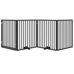 Barrière pour chiens et porte 4 panneaux noir bois de peuplier 561503561503