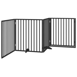Barrière pour chiens et porte 4 panneaux noir bois de peuplier 561503561503