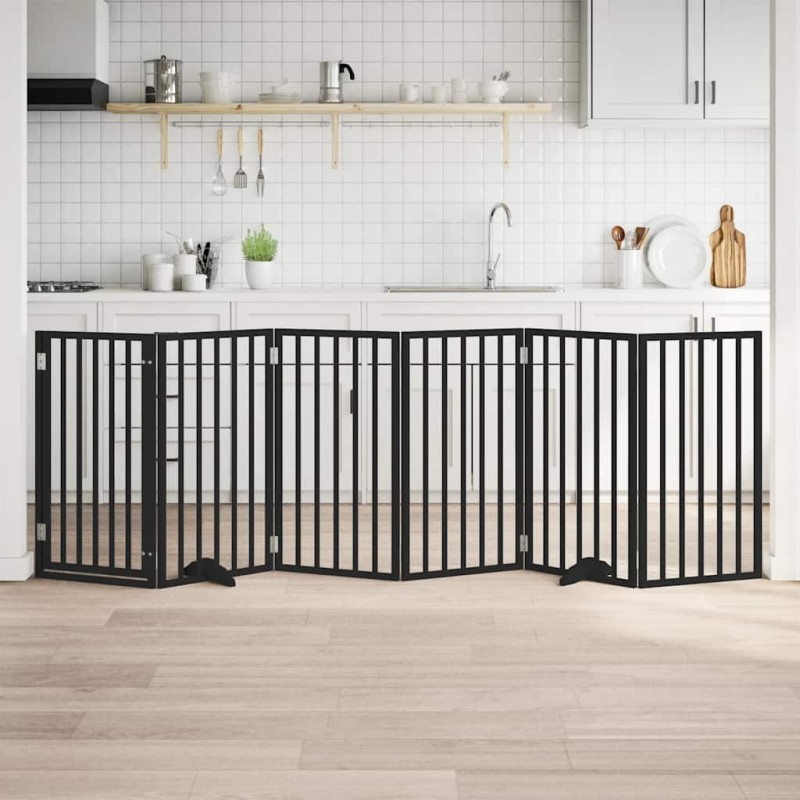 Barrière pour chiens et porte 6 panneaux noir bois de peuplier 561511561511