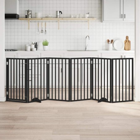 Barrière pour chiens et porte 6 panneaux noir bois de peuplier 561511561511