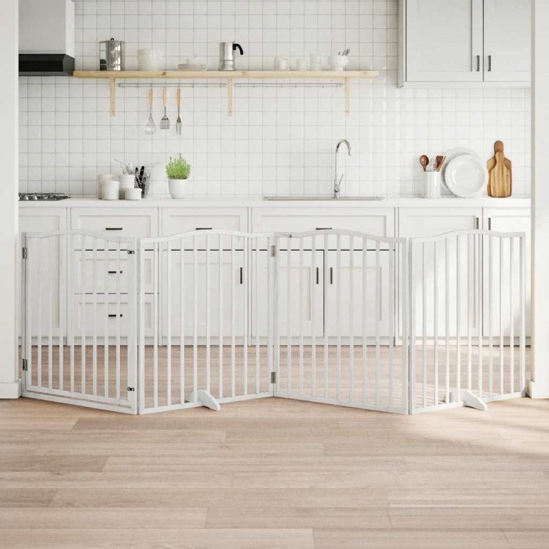 Barrière pour chiens et porte 4 panneaux blanc bois de peuplier 561512561512
