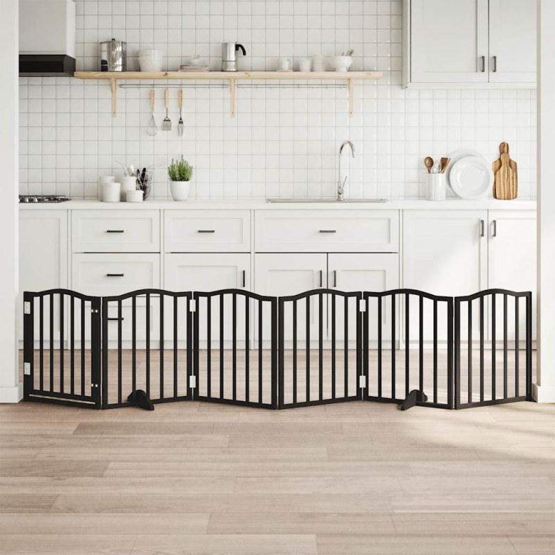 Barrière pour chiens et porte 6 panneaux noir bois de peuplier 561513561513