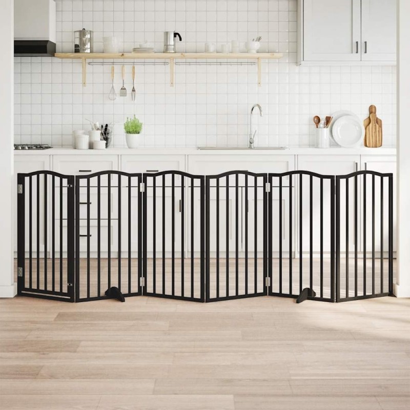 Barrière pour chiens et porte 6 panneaux noir bois de peuplier 561516561516