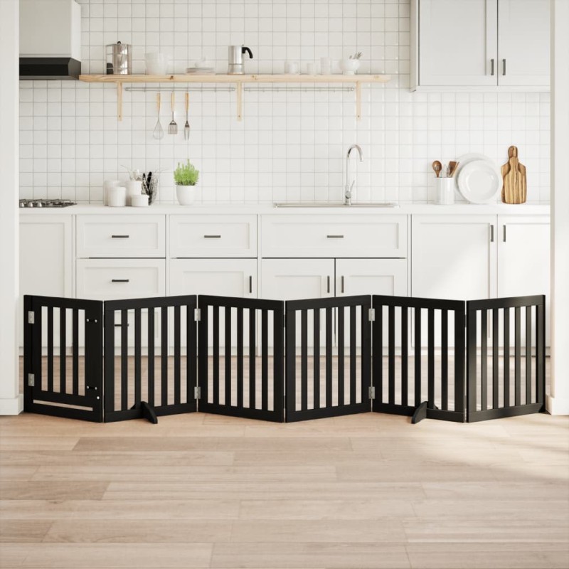 Barrière pour chiens et porte 6 panneaux noir bois de peuplier 561519561519