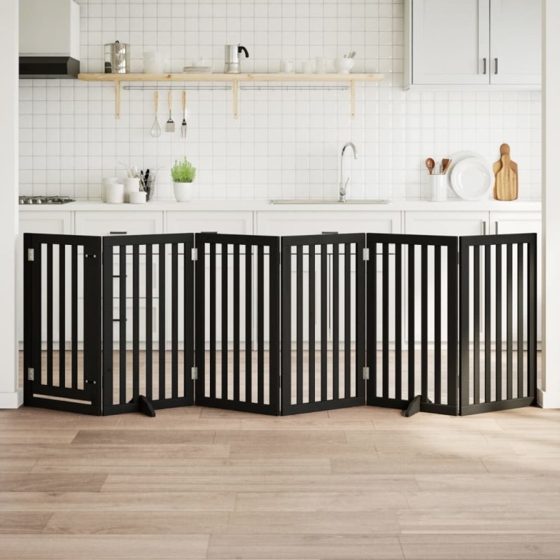 Barrière pour chiens et porte 6 panneaux noir bois de peuplier 561520561520