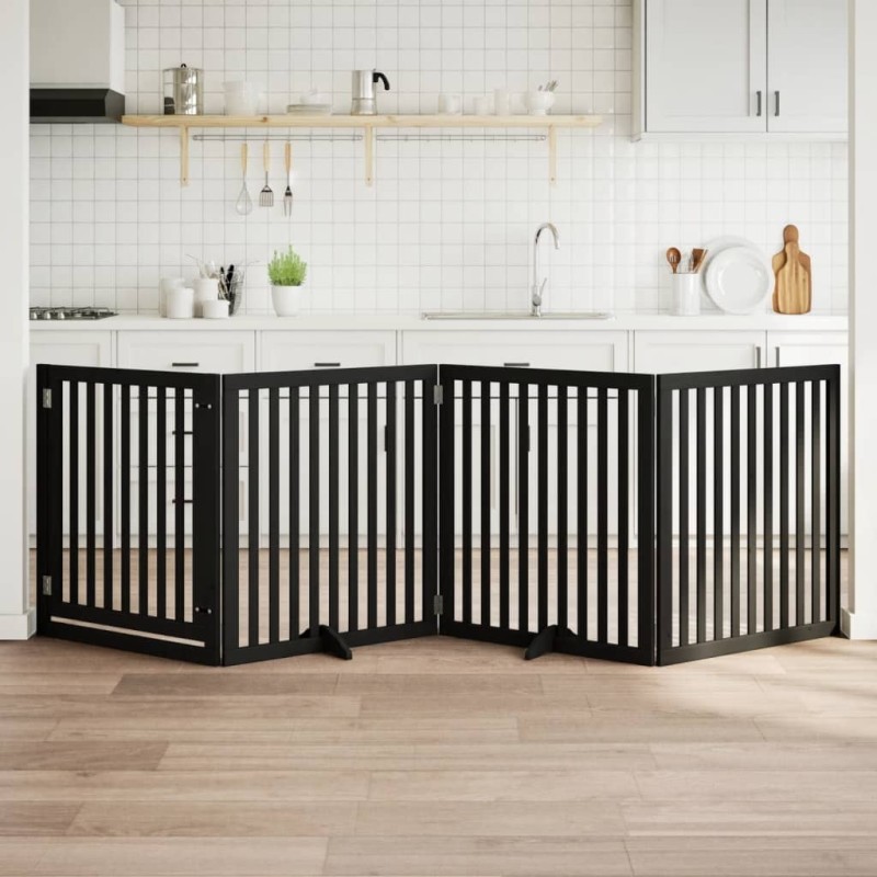 Barrière pour chiens et porte 4 panneaux noir bois de peuplier 561521561521