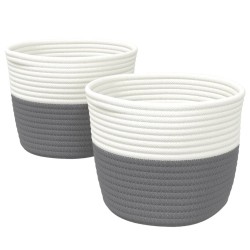 Paniers de rangement 2 pcs gris et blanc Ø24x18 cm coton 561557561557