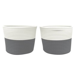 Paniers de rangement 2 pcs gris et blanc Ø24x18 cm coton 561557561557